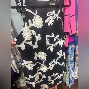 THML Black Dress with White Floral Embroidery